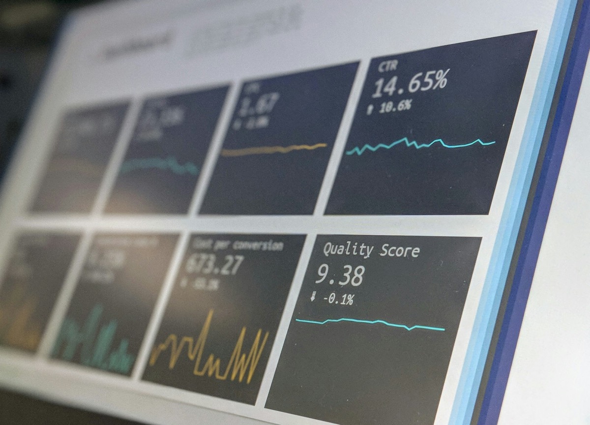 Close-up of a real-time analytics dashboard tracking performance metrics